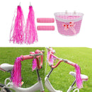 Kids Girl Bicycle Front Basket Handlebar Grip Cover & 2pcs Streamer Pink