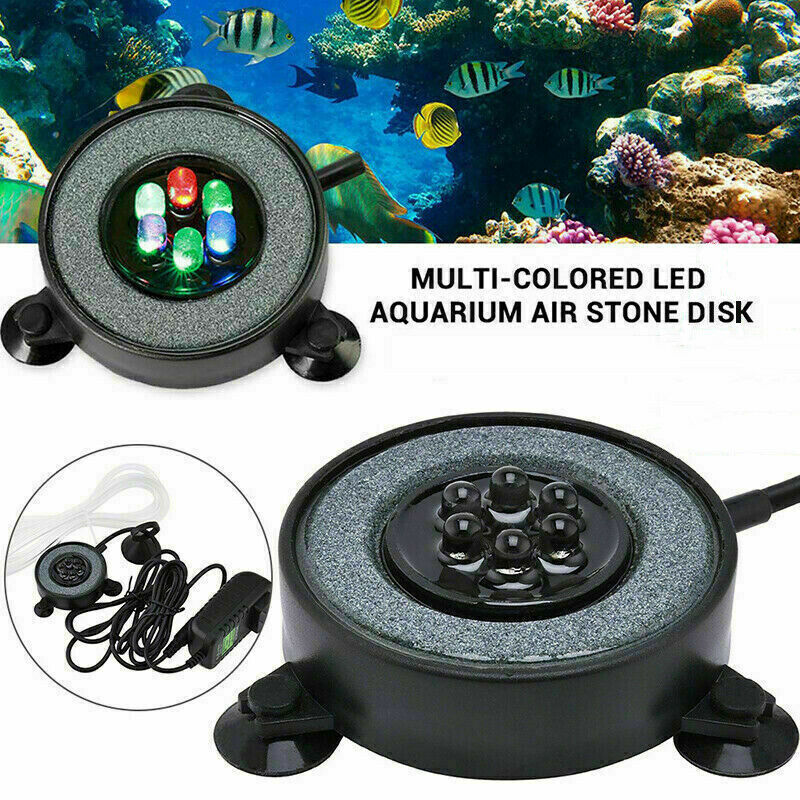 Aquarium Fish Tank Air Curtain Bubble Stone Disk with 7 Multi-color LED Light