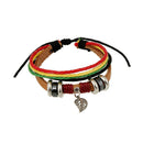 Retro Leather Weave Rope Bracelet Beads Leaf Charm Bangles Jewelry (Brown) A