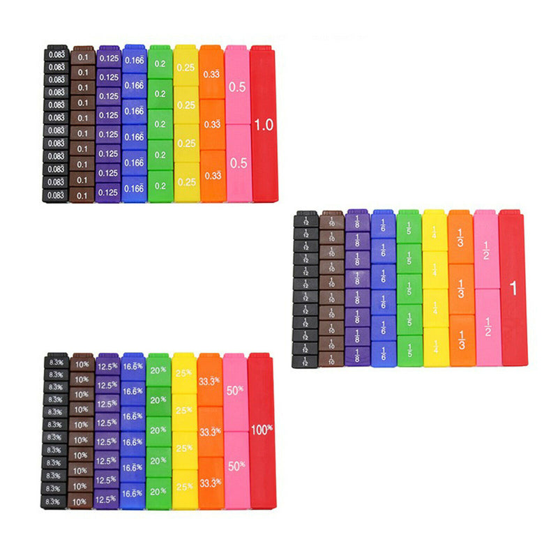 51pcs Rainbow Colour Fraction Cubes Math Early Learning Number Teaching