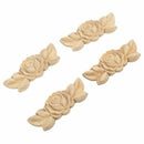 4pcs 9*3.5cm Wood Carved Corner Onlay Applique Door Cabinet Rose Unpainted  Y5S7