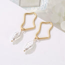 Pearls Dangle Ear Stud Women Geometric Hollowed Drop Earrings Alloy Jewelry