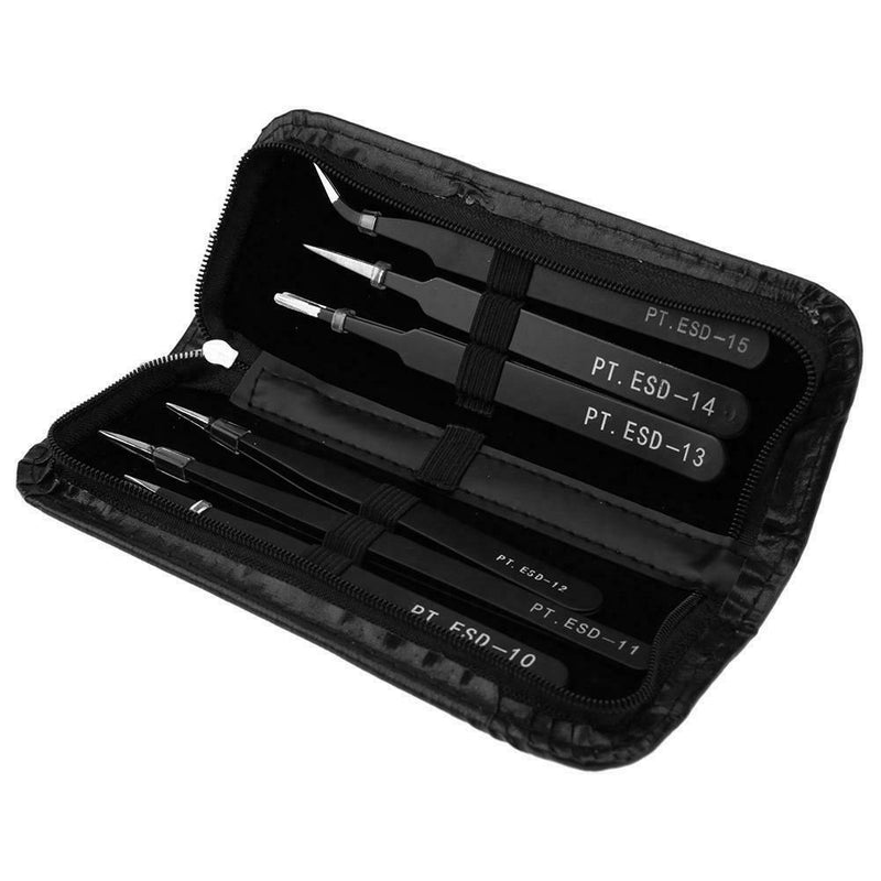 6pcs Stainless Steel Safe Anti-Static Tweezers Set Manicure Tool with Bag  SN9F