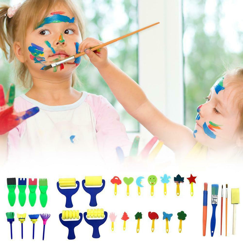 31pcs Painting Kits Sponge Paint Brushes Apron for DIY Early Learning