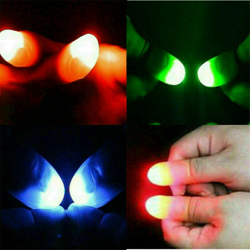 2x Luminous Magic Finger Cover Thumb Light Up Glow Trick Toys Prank "Catch" Game