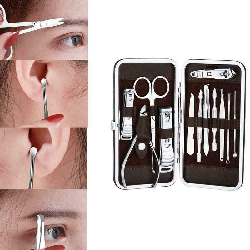 Manicure Pedicure Nail Care Set 12 Piece Cutter Cuticle Clippers Case 2019 I0W4