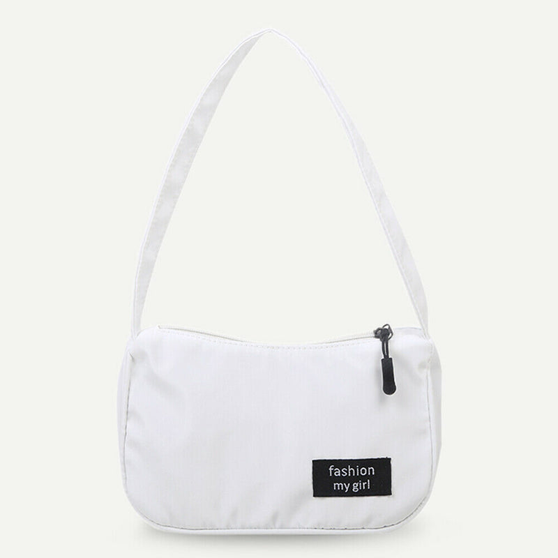 Casual Nylon Women Handbag Totes Female Zip Underarm Shoulder Bag (White)