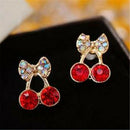 Women's Sweet Charm Crystal Cherry Bowknot Stud Earrings Rhinestone Earrings OZ