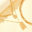 Multi Layer Coin Necklace Emerald Pendant Women Street Punk Clavicle Chain