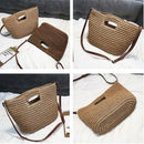 Women Summer Weave Straw Beach Shoulder Bucket Handbags Tote(Beige)