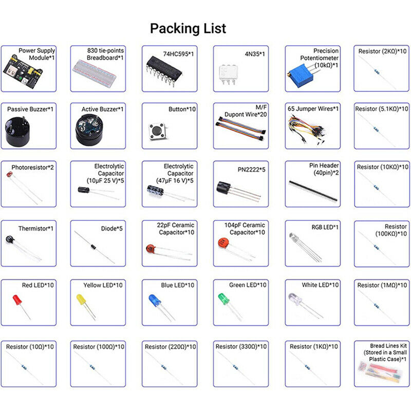 Electronics Component Basic Starter Set With 830 Tie-Points Breadboard ToolSEAU