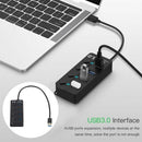 4Port USB 3.0 Hub 5Gbps High Speed On/Off Switches AC Power Adapter For PC Hn