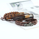 4pcs Retro Weave Rope Bracelet DIY Cowhide Leather Beads Bangle Men Jewelry