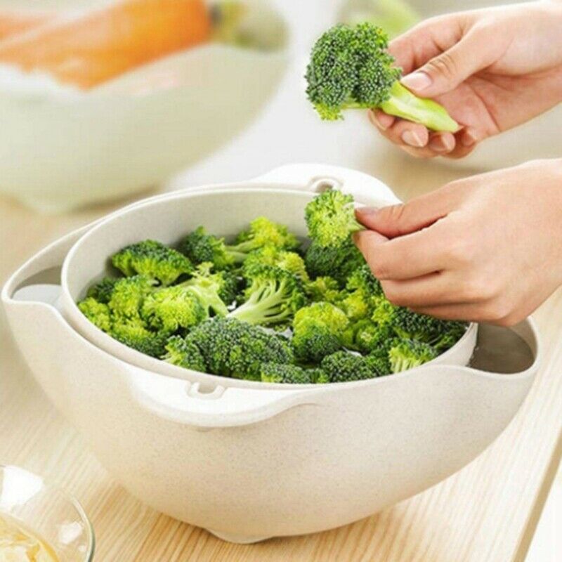 Practical Double Layer Cutlery Hollow Kitchen Draining Basket T2L5