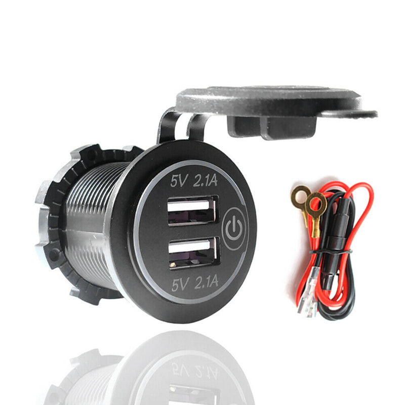 Car Motorcycle 4.2A Dual USB Charger Socket with Touch Switch+Power Cord