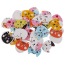 50pcs Assorted Cat Shape Wooden Flatback Buttons for Kids Crafts DIY 25mm