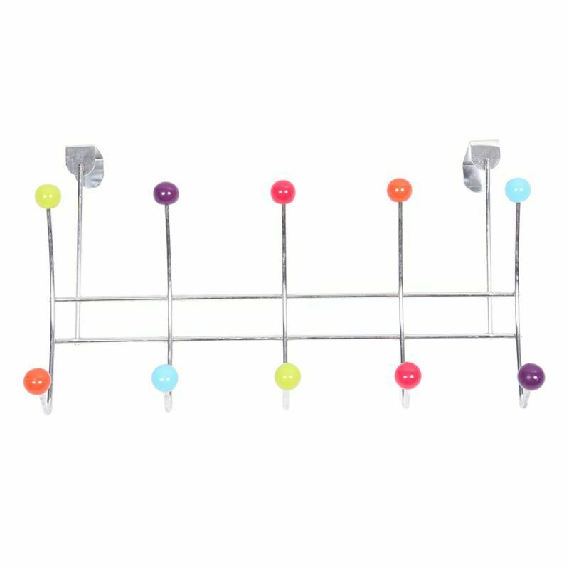 10 HOOK MULTI COLOUR OVER THE DOOR CLOTHES COAT HANGER RACK CHROME HANGERS Q8F9