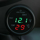 Car Cigarette Lighter Socket Adapter 3-in-1 Voltmeter+Temp Meter+USB Charger l-