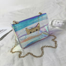 Lovely Cat Pattern Pvc Women For Metal Chain Shoulder Bag Transparent Bag X5F9