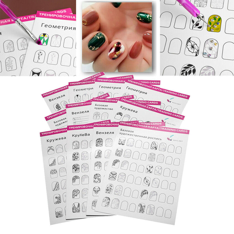 12pcs /PACK Nail Art Practice Template Guide Paper Book Set For Beginner