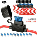 10 Pcs TAP Adapter 16 Gauge 15AMP Blade Automotive Fuse Holder Waterproof