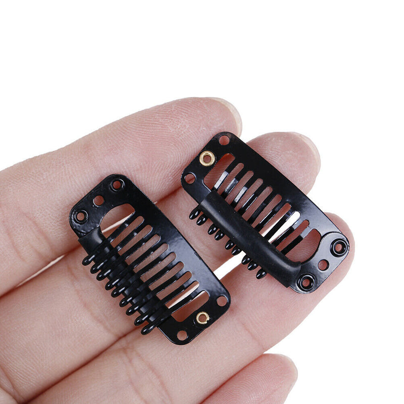 10Pcs Toupee Wig Clips Snap Clips W/ Rubber Back Hair Extension Black 9 TeetF TO
