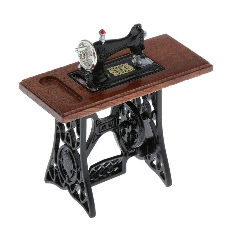 1/12 DollsHouse Furniture metal sewing machine with fabric decor accessories