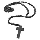 Wooden Pendant Pendant Necklace Black Cross Beads Retro 24 Inches Rosary Ch M7R4