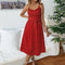 Summer Beach Polka Dot Dress Spaghetti Strap Semi-Backless Button Down A-Li U4O4