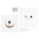Women Girls Pretty Filled Moon Star Shape Crystal Rhinestone Stud Earrings Kit