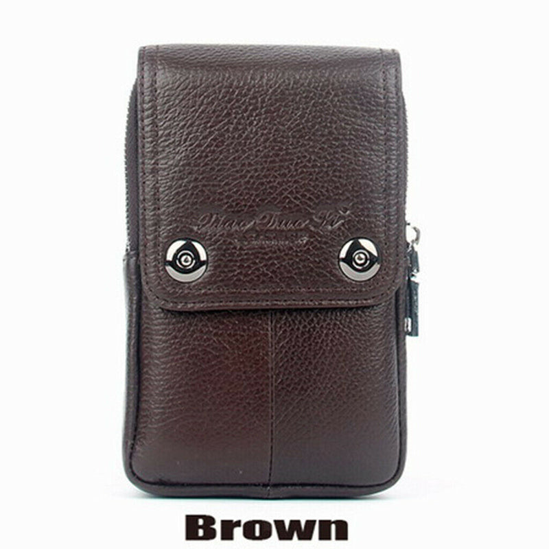 New Portable Soft Leather Belt Purse Bag With Zip Pockets and Phone Pocket for