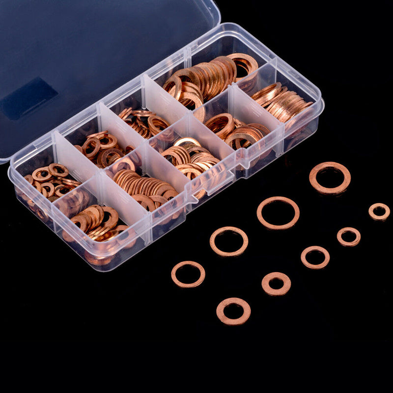 200Pcs Copper Washers M5-M14 Flat Ring Assortment Washer Sump Plug Assorted Box