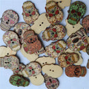 50pcs printed two-eyed wooden buttons mixed with cartoon skulls wooden buttons