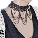 Punk Victorian Black Gem Lace Chain Pendant Gothic Lolita Choker Necklace