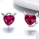 Angel and Devil Pink Stud Earrings Women'S Heart-Shaped Jewelry Fashion Ear