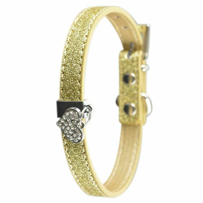 Bling Rhinestone Crystal Leather Pet Collars Adjustable Cat Collar with Hea Y2V8