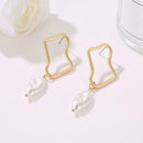 Pearls Dangle Ear Stud Women Geometric Hollowed Drop Earrings Alloy Jewelry