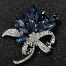 Brooch pin Woman's elegant flower shape and blue crystal rhinestone jewelry