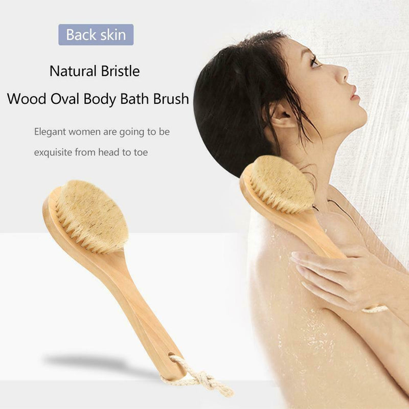 Soft Natural Bristle Wood Oval Body Bath Brush SPA Shower Massage Scrubber A