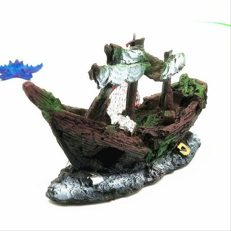 Wreck Boat Fishnet Fish Tank Aquarium Landscaping Underwater Ornament Decor