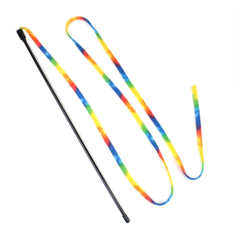 65" Rainbow Cloth Stripe Tease Cats Rod Teaser Funny Playing Pet Cat Toys ^^