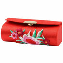 Button Floral Chinese Embroidery Lipstick Case + Mirror, Metal red