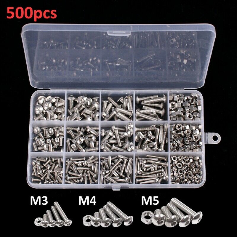 500Pcs Screw And Nut Kits, M5 M3 M4 Steel Various Hexagon Socket Head Bolts D1G8