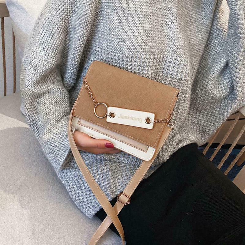 Casual Messenger Bag Women Splicing Color Chain Shoulder Handbags (Brown) A
