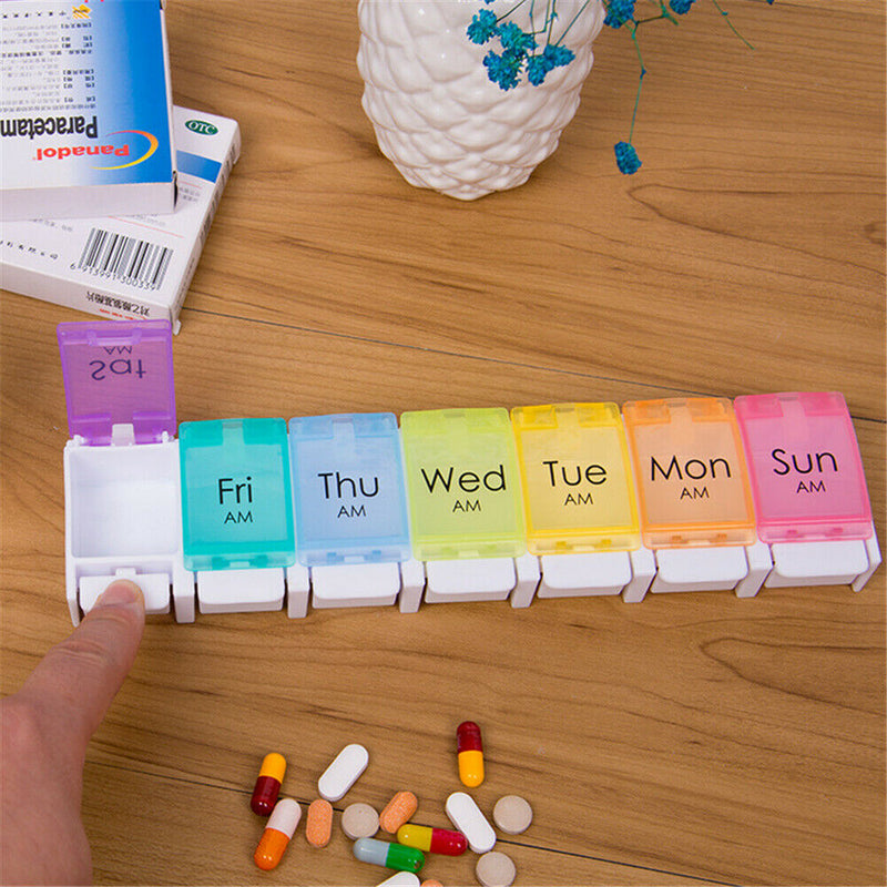 Weekly Pill Organizer Pills Tablet Holder For Travel w/ 7 Compartments Portable