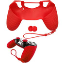 Anti-slip Grip Handle Cover Lanyard 2 Thumbstick Caps for Sony PS4 (Red)