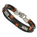 Men's Ladies Bracelet, Tribal Braided Bangle, Leather Rope Alloy, Brown Bla