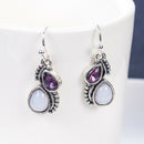 Purple Amethyst Moonstone Two Teardrop Topaz Dangle Drop Earrings Hook Jewelry