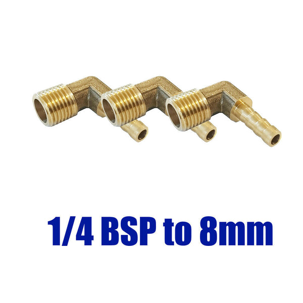 3Piece HOSE BARB ELBOW MALE AIR FITTING 1/4" THREAD SUIT 8mm HOSE