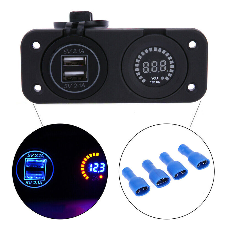 Center Console 4.2A With Aperture Dual USB Blue + 12V Color Voltmeter